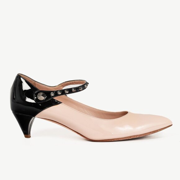 Miu Miu Light Pink & Black Bicolor Studded Mary Janes - Picture 1 of 9